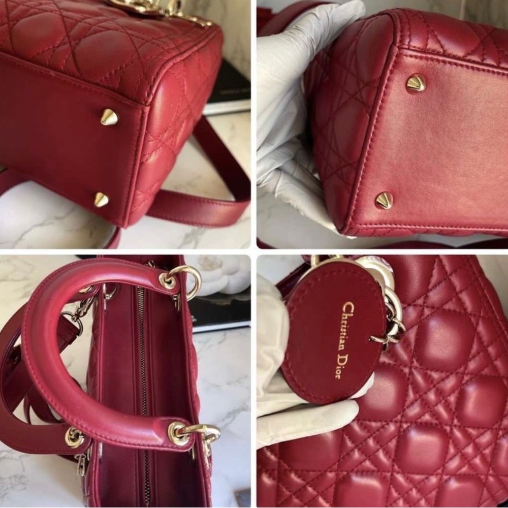 Christian Dior Lady dior medium bag lipstick red lambskin cannage quilted - Picture 7 of 9